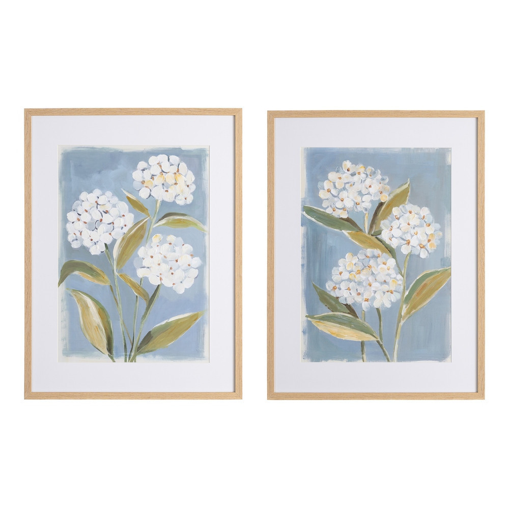 Díptico de cuadros pintura hortensias celestes 2 cuadros 60 x 80 x 3,3 cm
