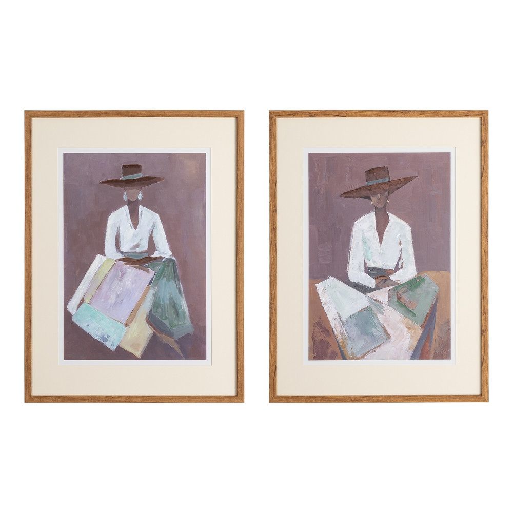 Díptico de cuadros pintura damas de sombrero 2 cuadros 60 x 80 x 3,3 cm