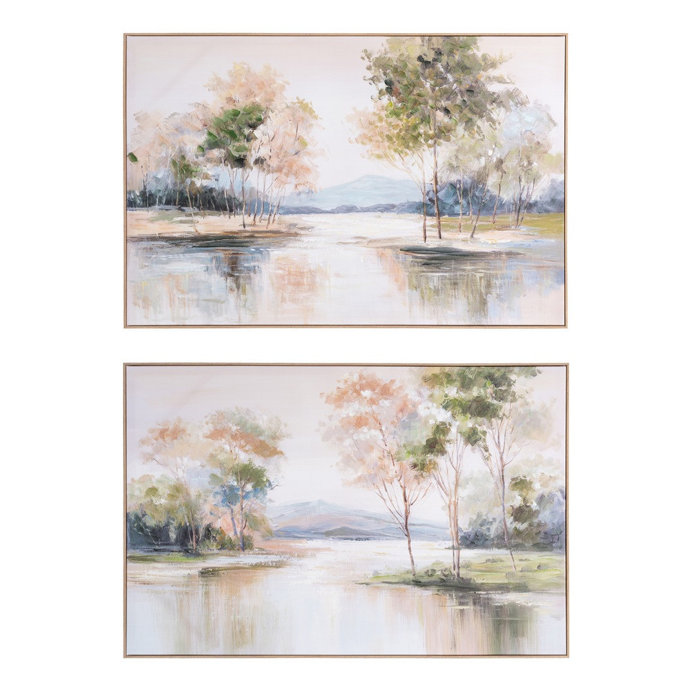 Set de 2 cuadros impresión paisaje pintado a mano en lienzo