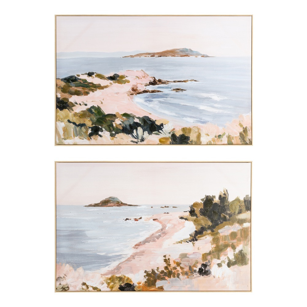 Set de 2 cuadros impresión playa pintado a mano en lienzo
