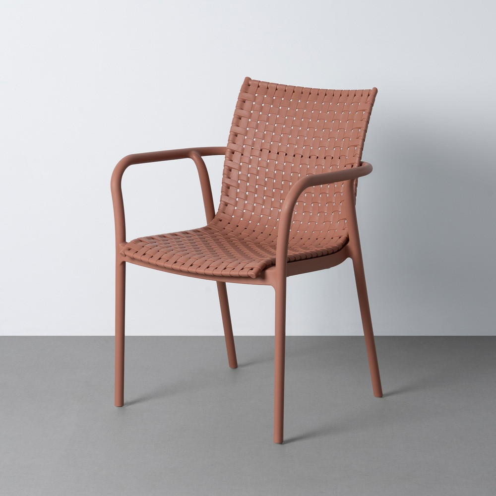Silla de exterior apilable de uso profesional de polipropileno y fibra de vidrio terracota 61,5 x 83 x 59 cm