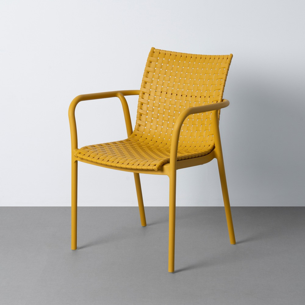 Silla de exterior apilable de uso profesional de polipropileno y fibra de vidrio amarilla 61,5 x 83 x 59 cm