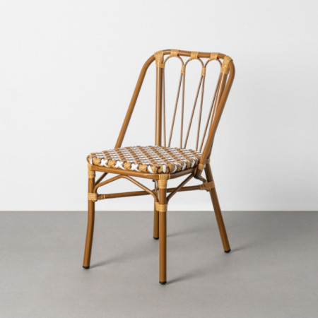 Silla de exterior bistró de uso profesional apilable de aluminio y ratán sintético crema-blanco 45 x 84 x 57,5 cm