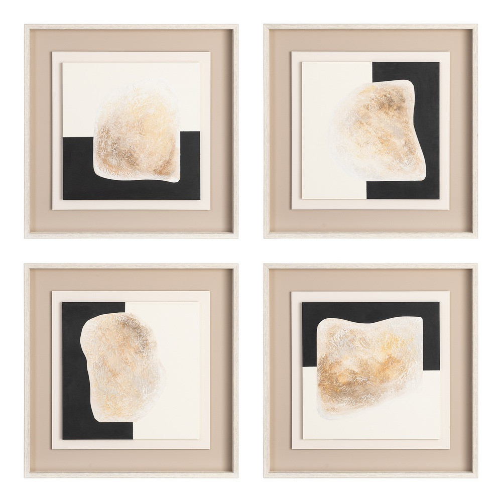 Set de 4 cuadros abstractos destellos dorados 4 cuadros