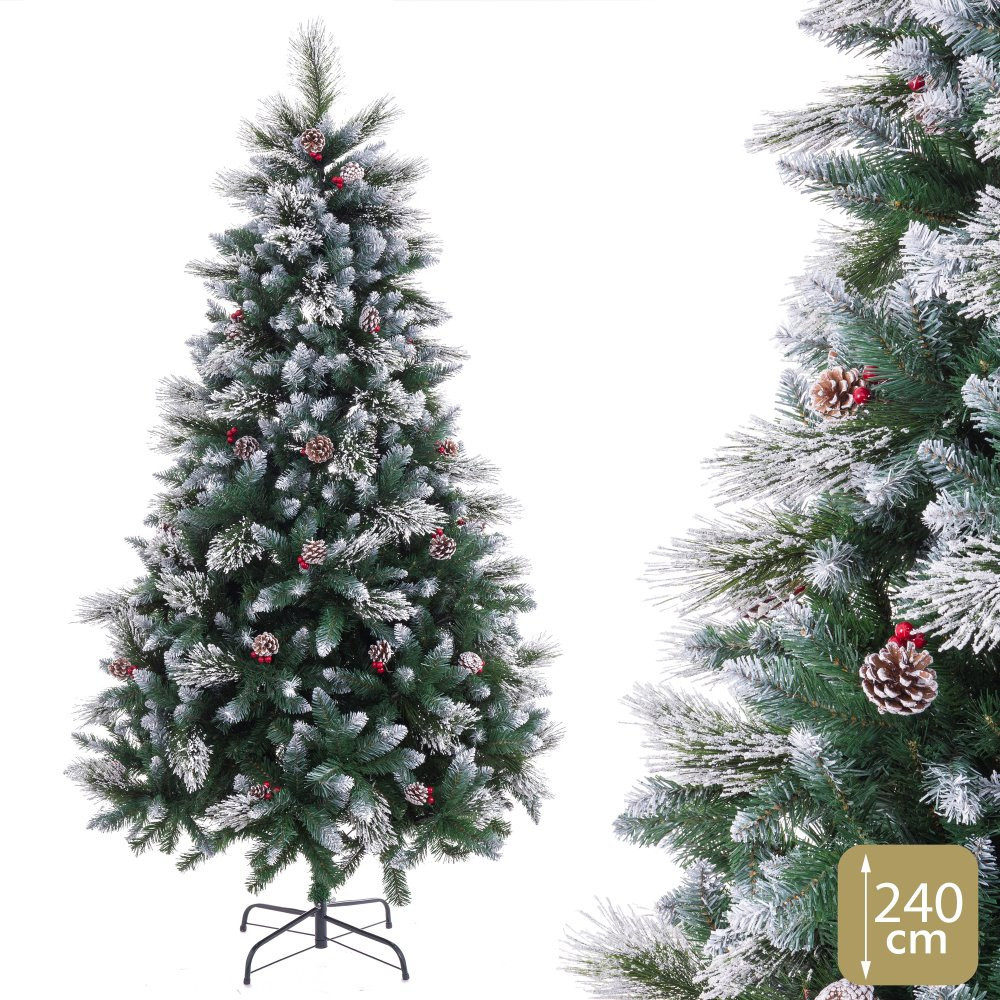 Árbol de navidad artificial nevado con acebo y piñas de 1372 ramas Ø135 x 240 cm
