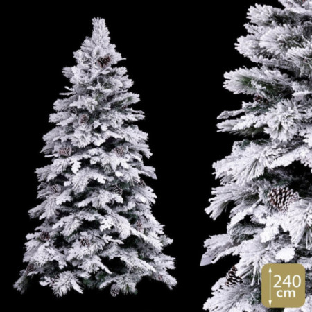Árbol de navidad artificial nevado con piñas y 819 ramas plegables Ø135 x 240 cm