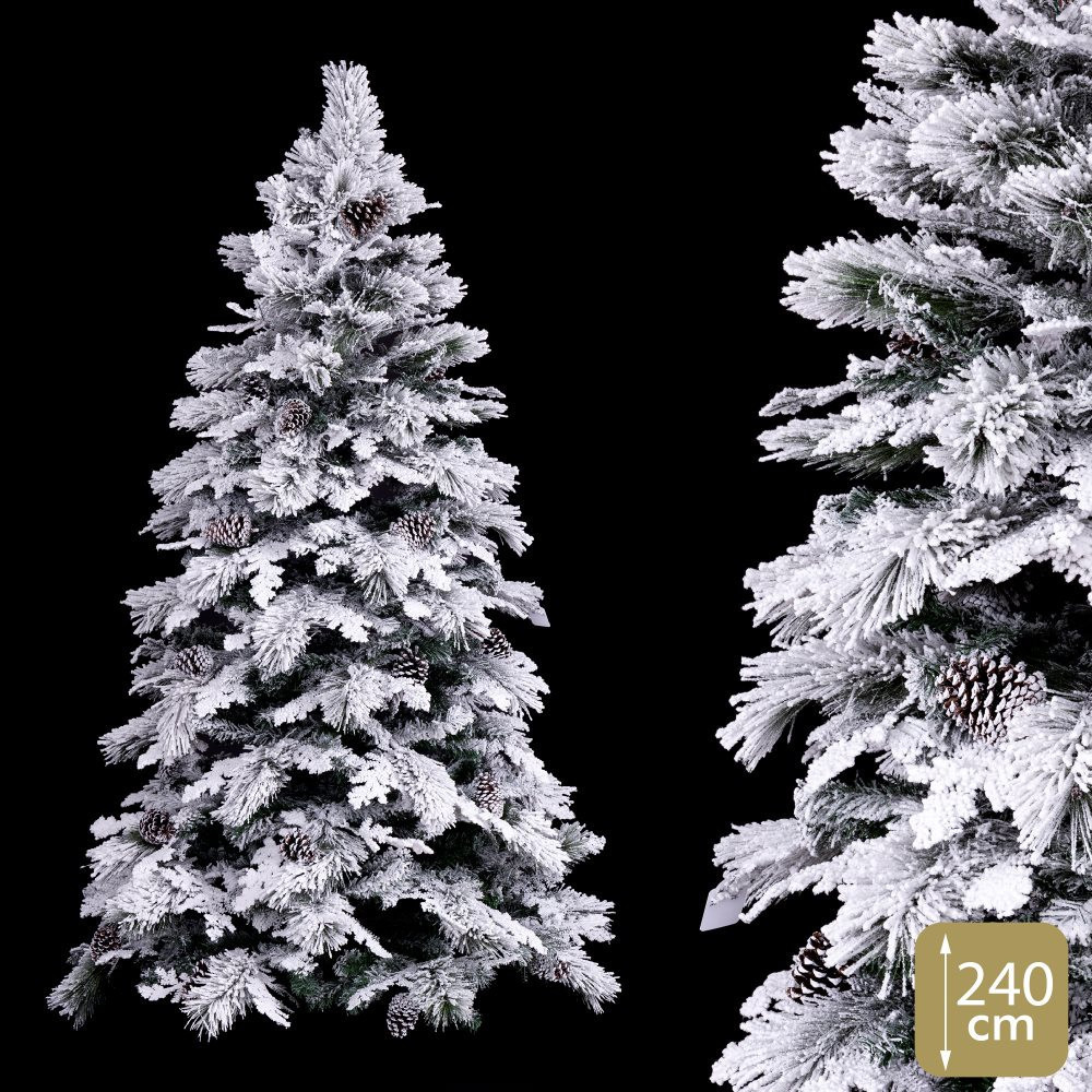 Árbol de navidad artificial nevado con piñas y 819 ramas plegables Ø135 x 240 cm