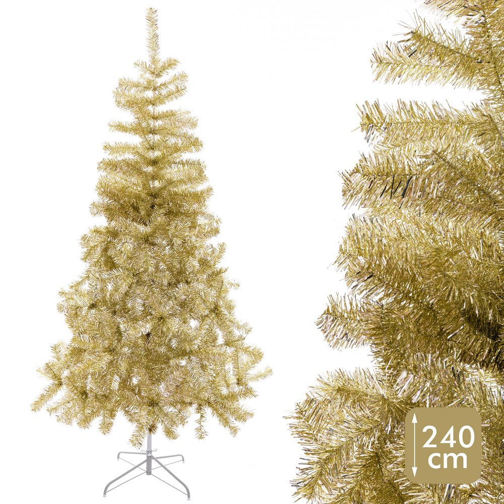 Árbol de navidad artificial de espumillón dorado brillante con 1180 ramas Ø130 x 240 cm