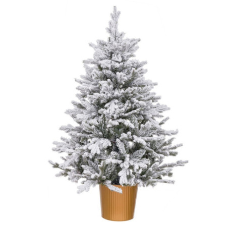 Árbol de navidad artificial nevado en macetero estriado dorado con 345 ramas Ø82 x 120 cm