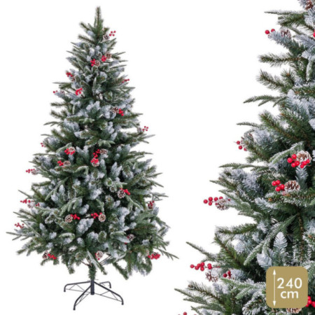 Árbol de navidad artificial nevado con piñas y acebo de 1452 ramas Ø145 x 240 cm