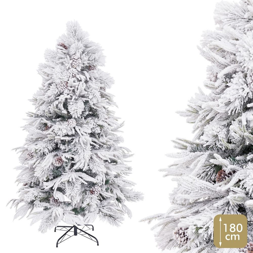 Árbol de navidad artificial nevado con piñas y 456 ramas Ø115 x 180 cm