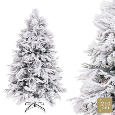 Árbol de navidad artificial nevado con piñas y 680 ramas Ø130 x 210 cm
