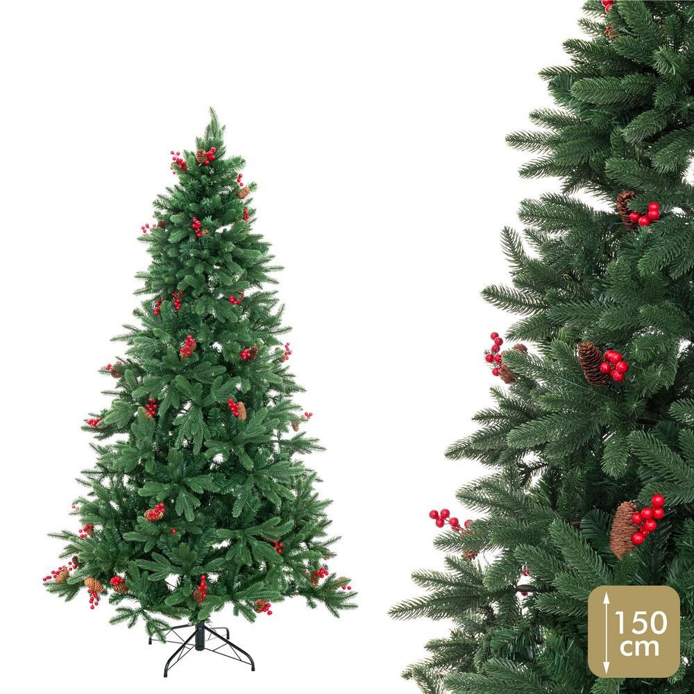Árbol de navidad artificial verde con piñas y acebo de 385 ramas Ø94 x 150 cm