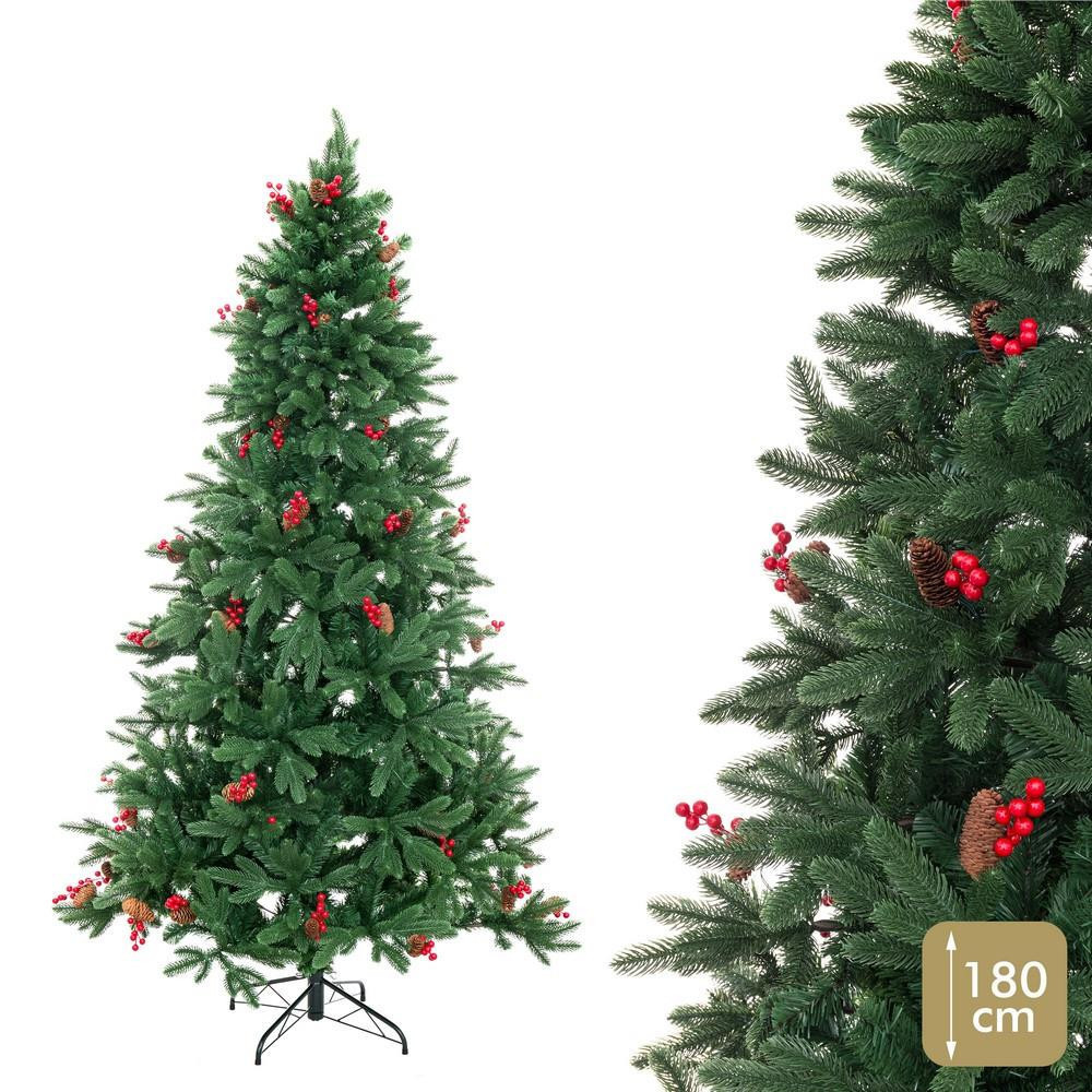 Árbol de navidad artificial verde con piñas y acebo de 589 ramas Ø107 x 180 cm