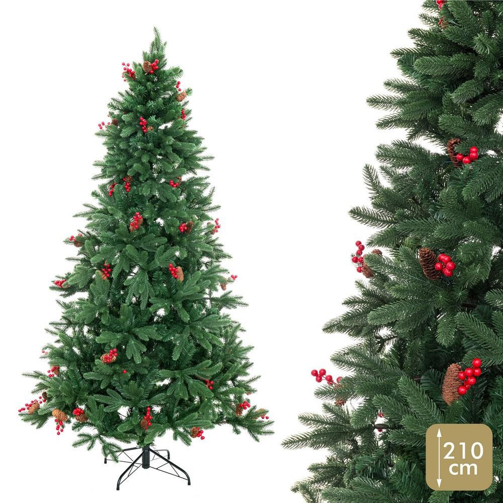 Árbol de navidad artificial verde con piñas y acebo de 869 ramas Ø122 x 210 cm