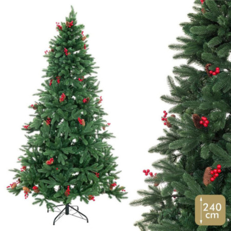 Árbol de navidad artificial verde con piñas y acebo de 1229 ramas Ø137 x 240 cm