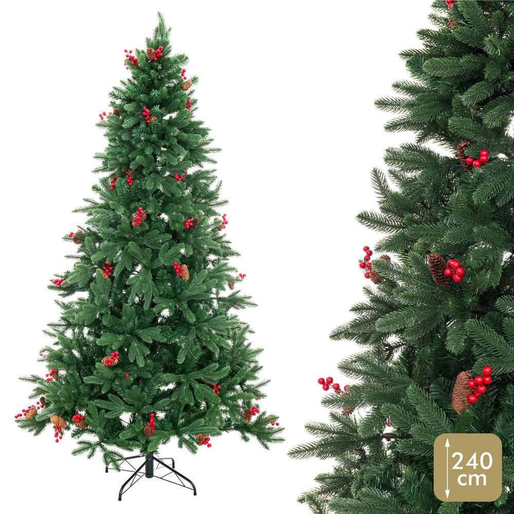 Árbol de navidad artificial verde con piñas y acebo de 1229 ramas Ø137 x 240 cm