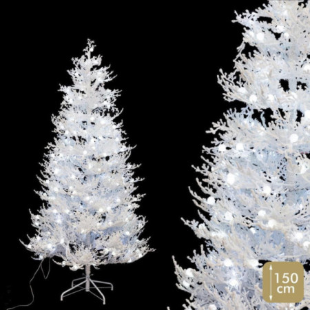 Árbol de navidad artificial flocado blanco con 190 luces LED frías y 340 ramas Ø91 x 150 cm