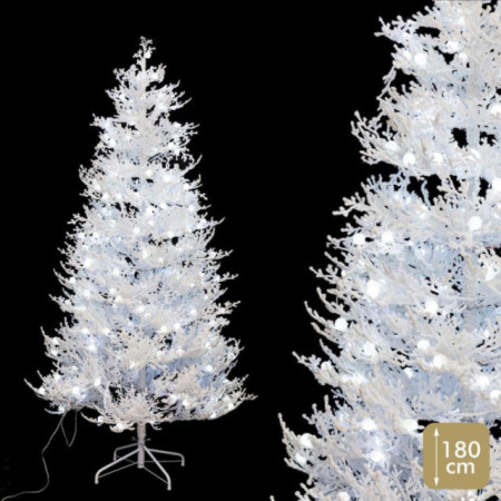 Árbol de navidad artificial flocado blanco con 240 luces LED frías y 485 ramas Ø107 x 180 cm
