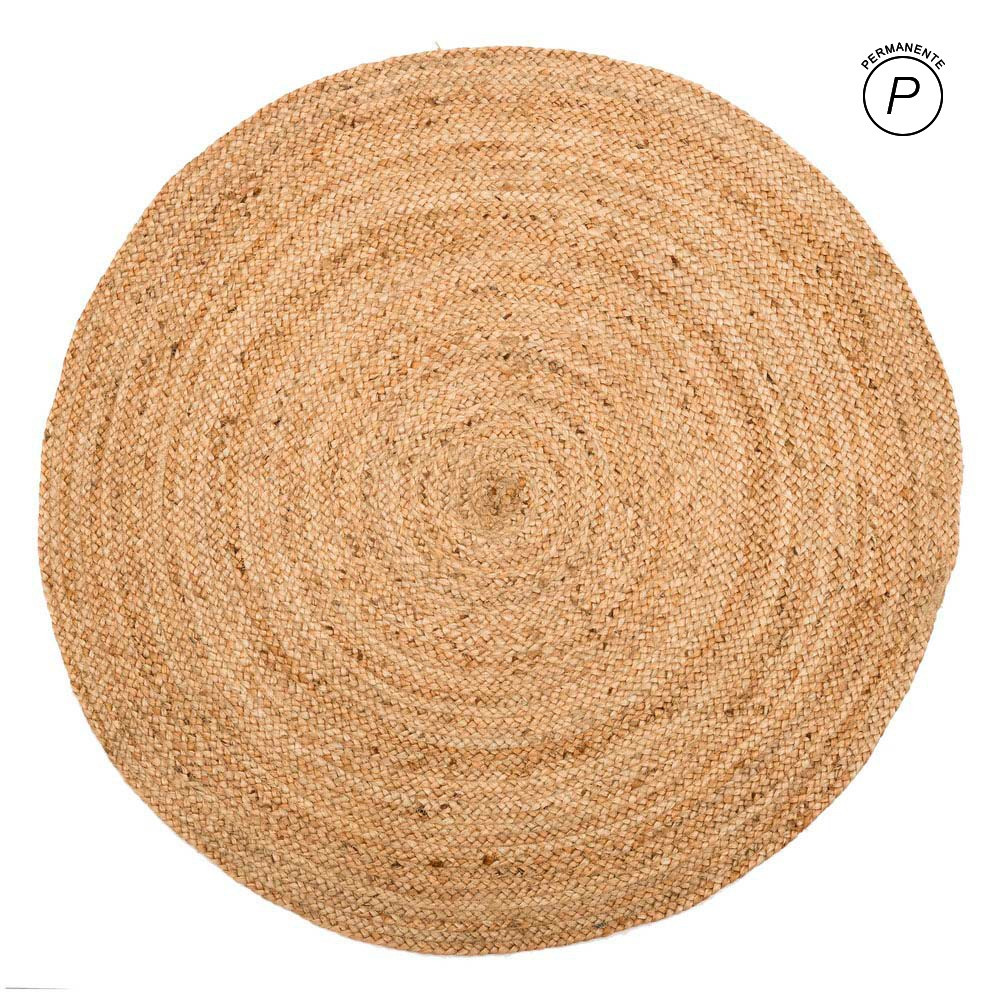 Alfombra Redonda de Yute Natural Trenzado "Espiral Mediterránea" 120 x 1 x 120 cm