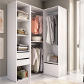 Roupeiro Closet Aberto de Canto com Gavetas e Sapateira Suit Branco e Natural 105 x 124 cm