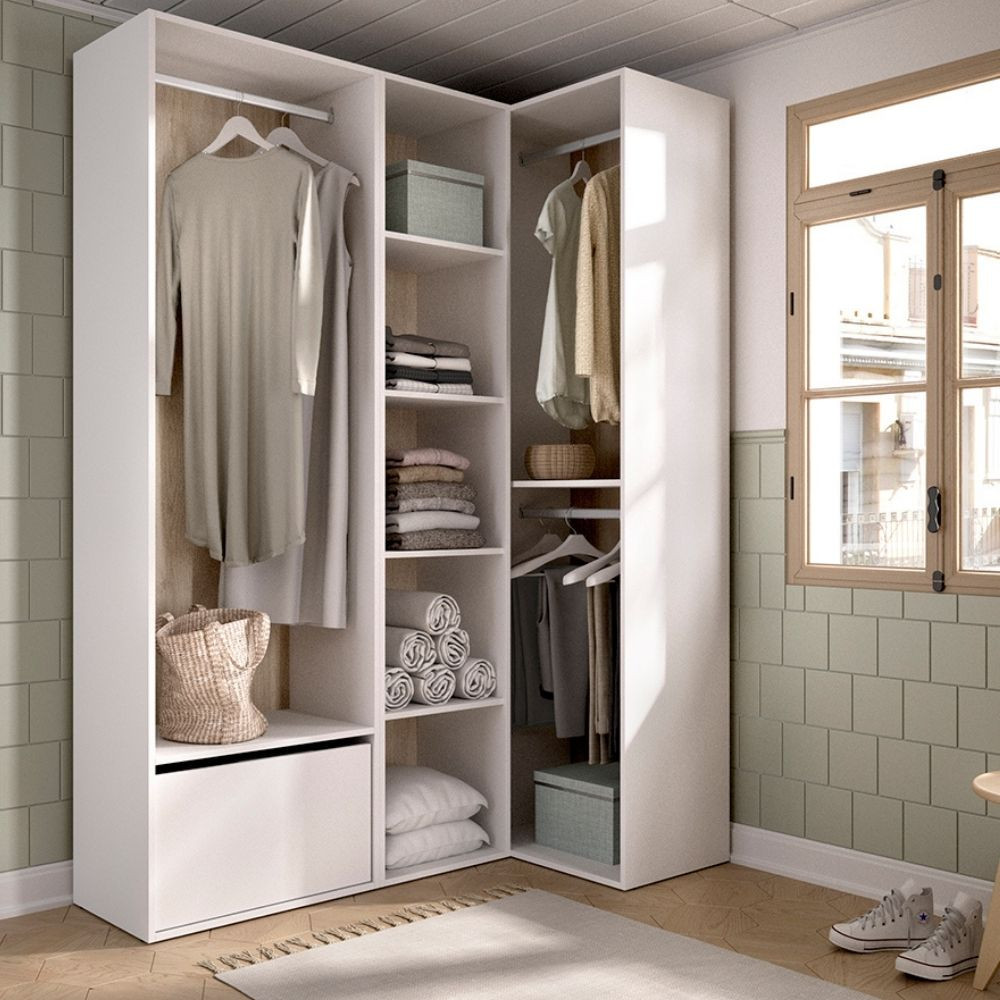 Eck-Kleiderschrank Suit Weiß Natur Wendbar 144,5x205x84,5 cm