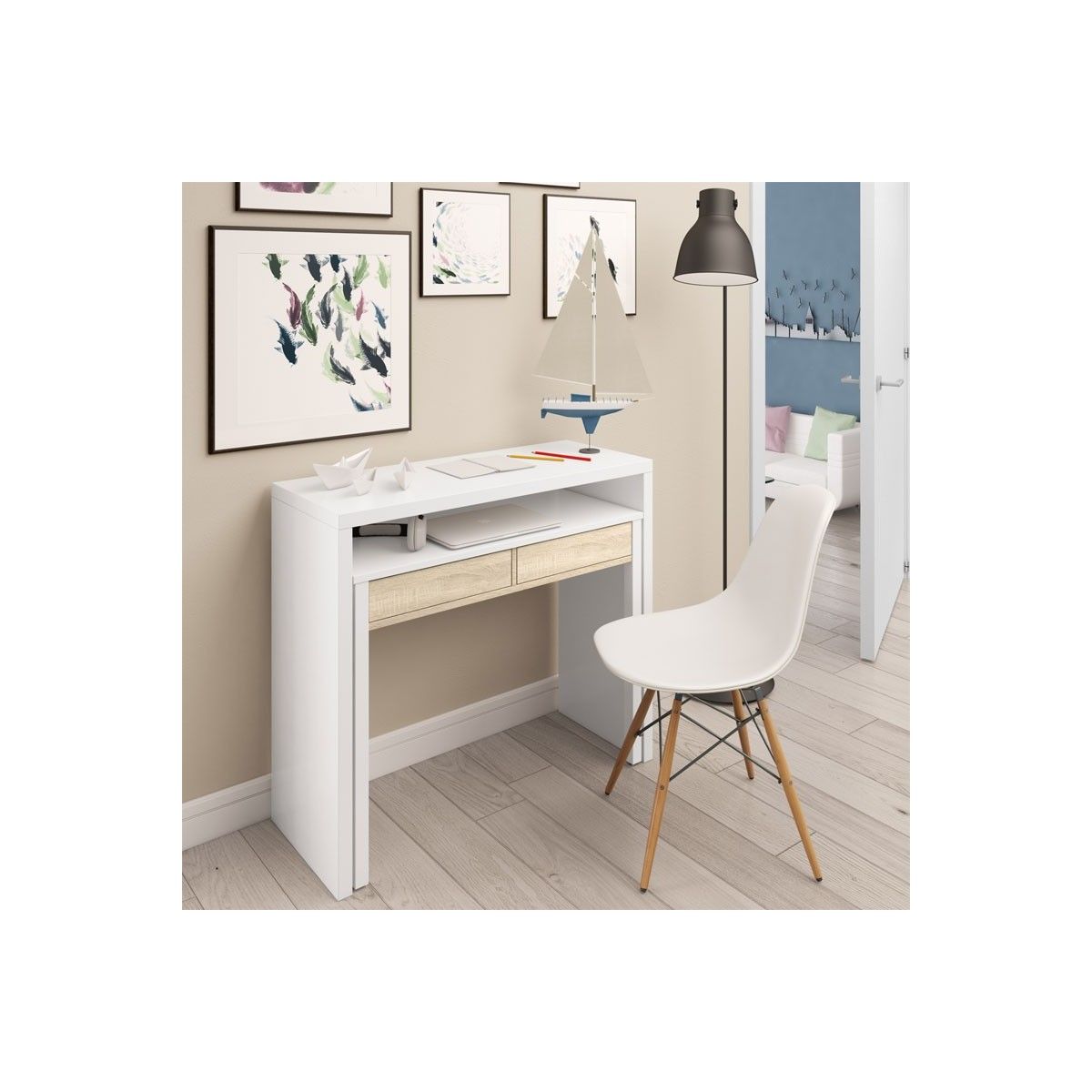 Mesa consola escritório deslizante branca Artik 0F4582A