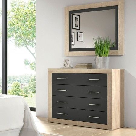 Commode Laura 4 tiroirs Cambrian - Graphite, miroir non inclus