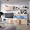 Mobile da Soggiorno con vetrina e led - Collezione Uma - Bianco Lucido - Naturale 260 x 86 x 41 cm
