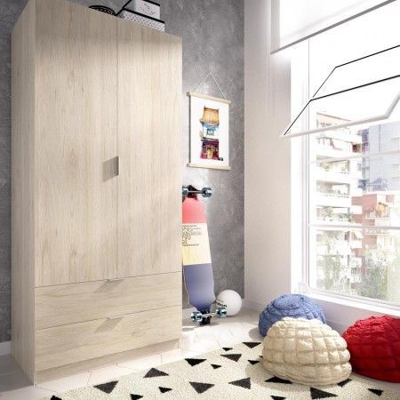 Armoire 2 portes 2 tiroirs Essen chêne naturel