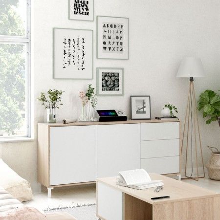 Weißer Schrank Bilbao mit 2 Türen und 3 Schubladen.