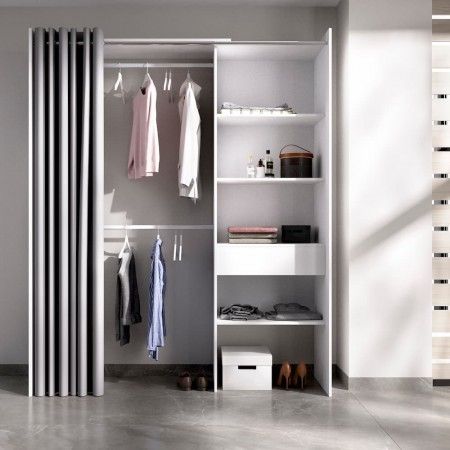 Dressing Suit avec rideau et tiroir blanc ambiance